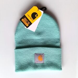 Carhartt Watch Ribbed Cuff Beanie Light Aqua One Size A18 Minimalist Logo